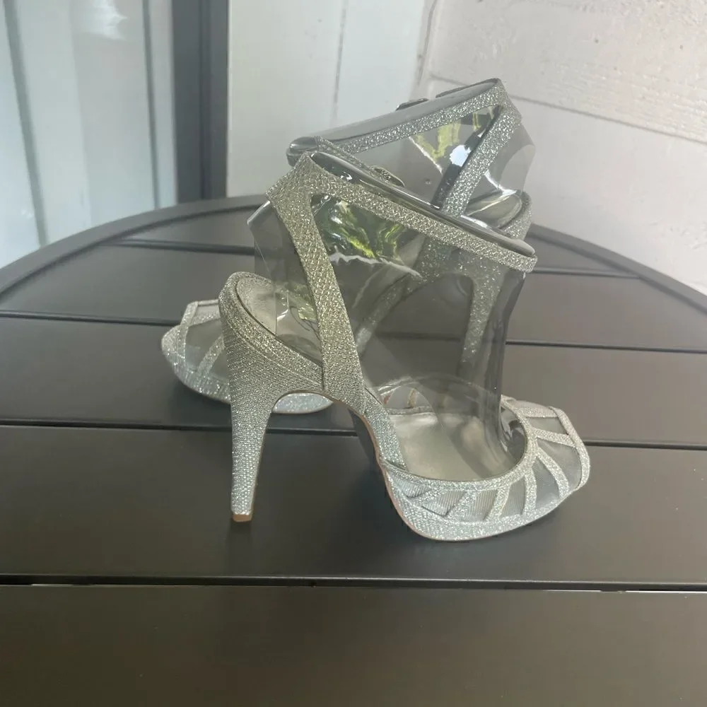 New Adrianna Papell Silver Mesh Platform Metallic Peep Toe Heels Size 7M